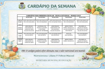 Foto relacionada - Cardápio da Merenda Escolar (02/03 a 06/03)