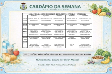 Foto relacionada - Cardápio da Merenda Escolar (02/03 a 06/03)