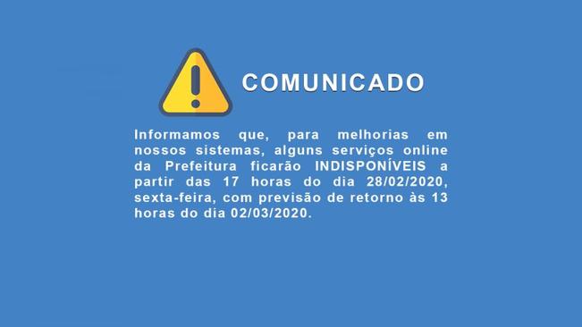 COMUNICADO - SISTEMAS FICARÃO INDISPONÍVEIS