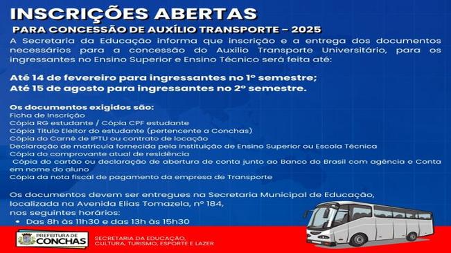 Inscrições Abertas para concessão de Auxílio Transporte 2025