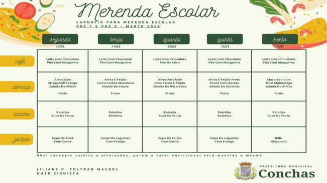 Cardápio - Merenda Escolar (10/03 a 14/03)